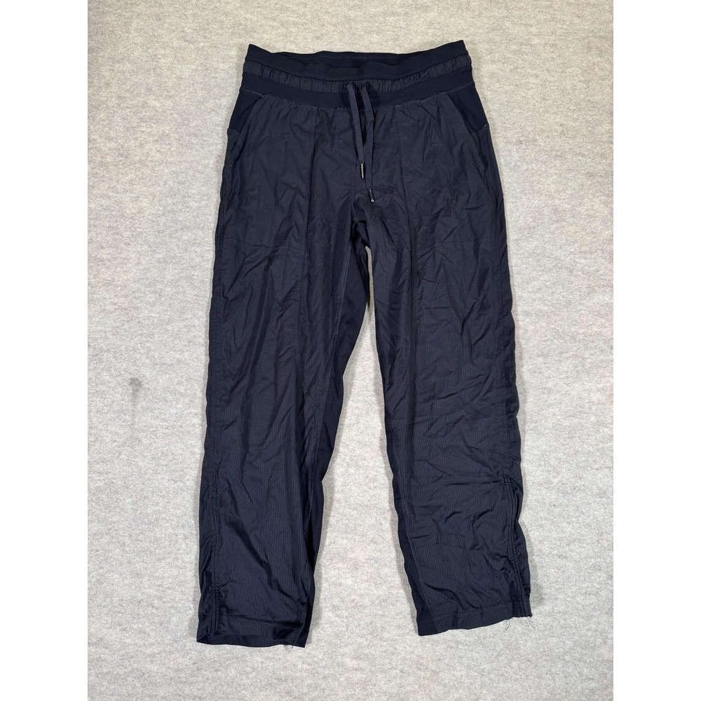 Lululemon Pants Womens 6 Black Striped Track‎ Jogger Drawstring Pockets Yoga Gym